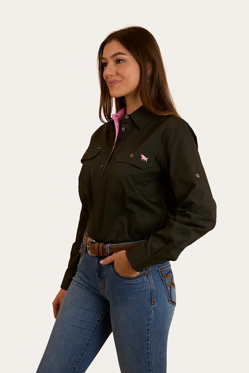 Pentecost River Womens Half Button Work Shirt - Charcoal