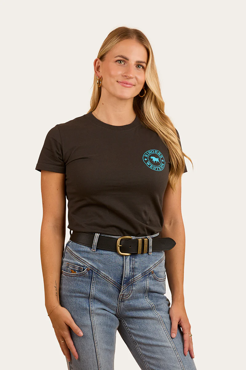 Signature Bull Womens Classic Fit T-Shirt - Charcoal / Aqua