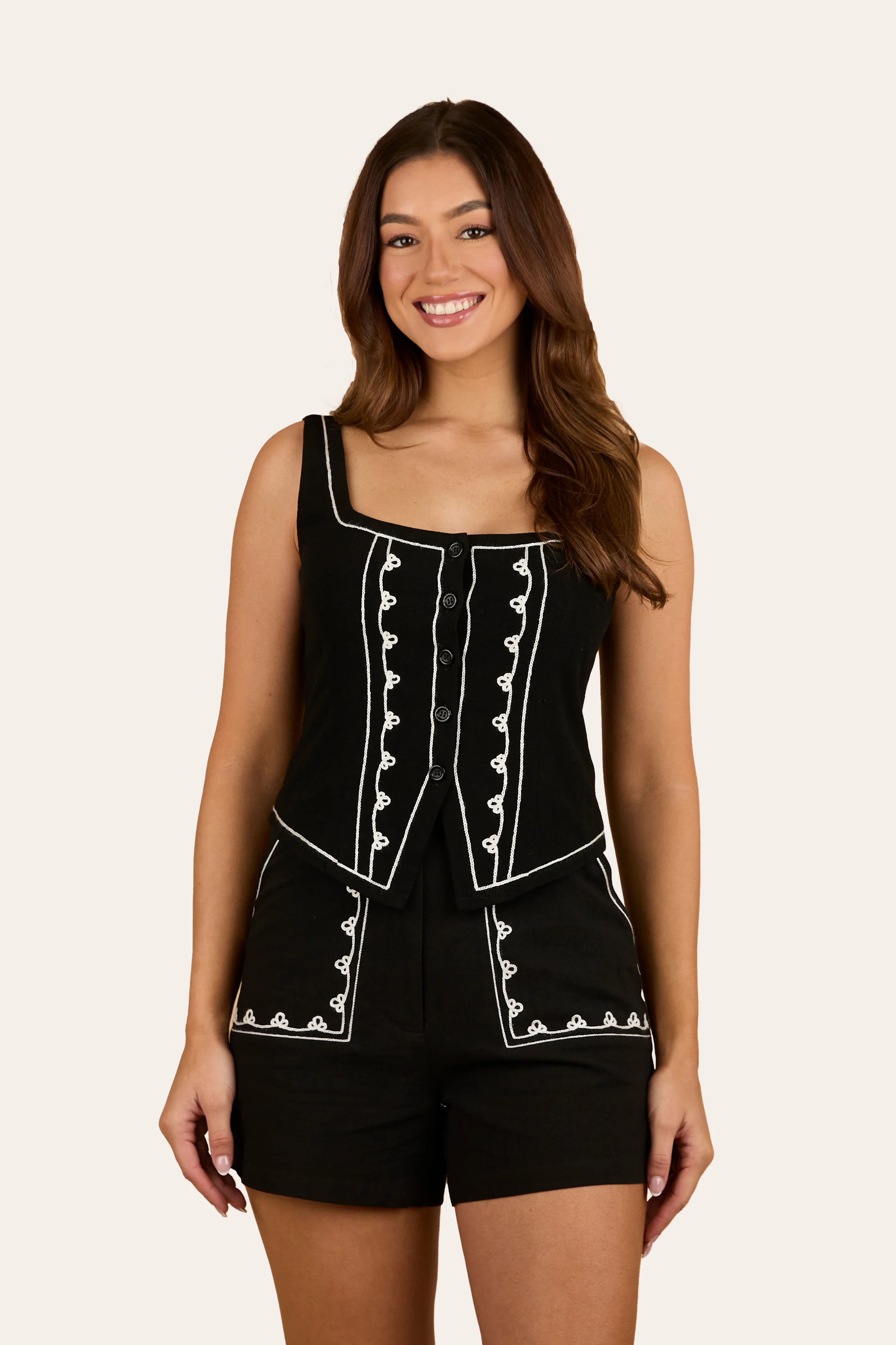 Westley Embroidered Fashion Top - Black