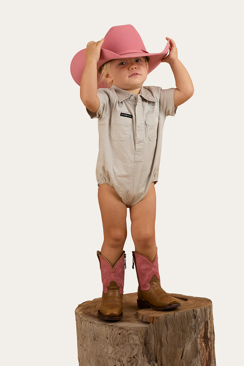 Ringers Babies Short Sleeve Work Shirt Romper - Beige