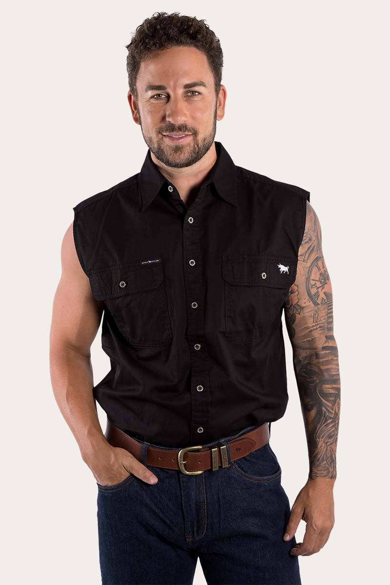 Rob Roy Mens Sleeveless Full Button Work Shirt - Black