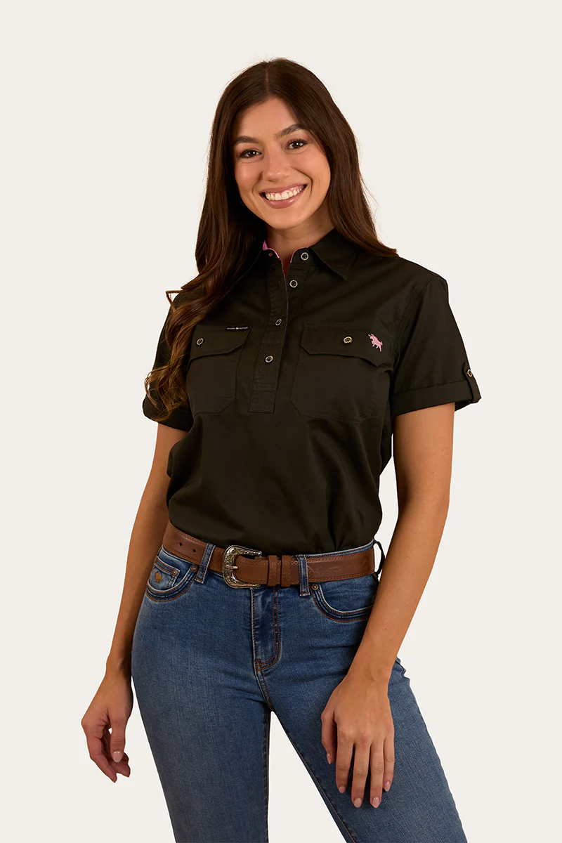 Jules Womens Half Button Workshirt - Charcoal