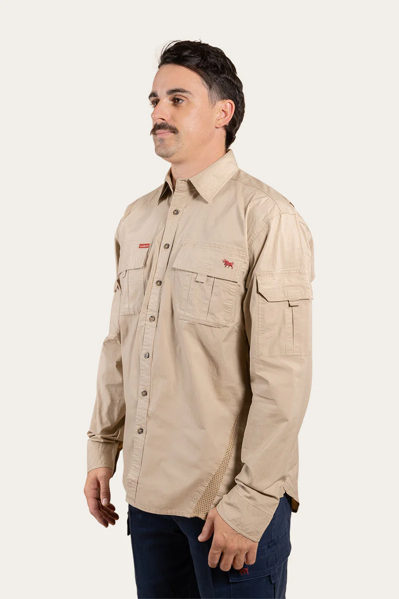 Pilbara Mens Ripstop Full Button Work Shirt - Camel