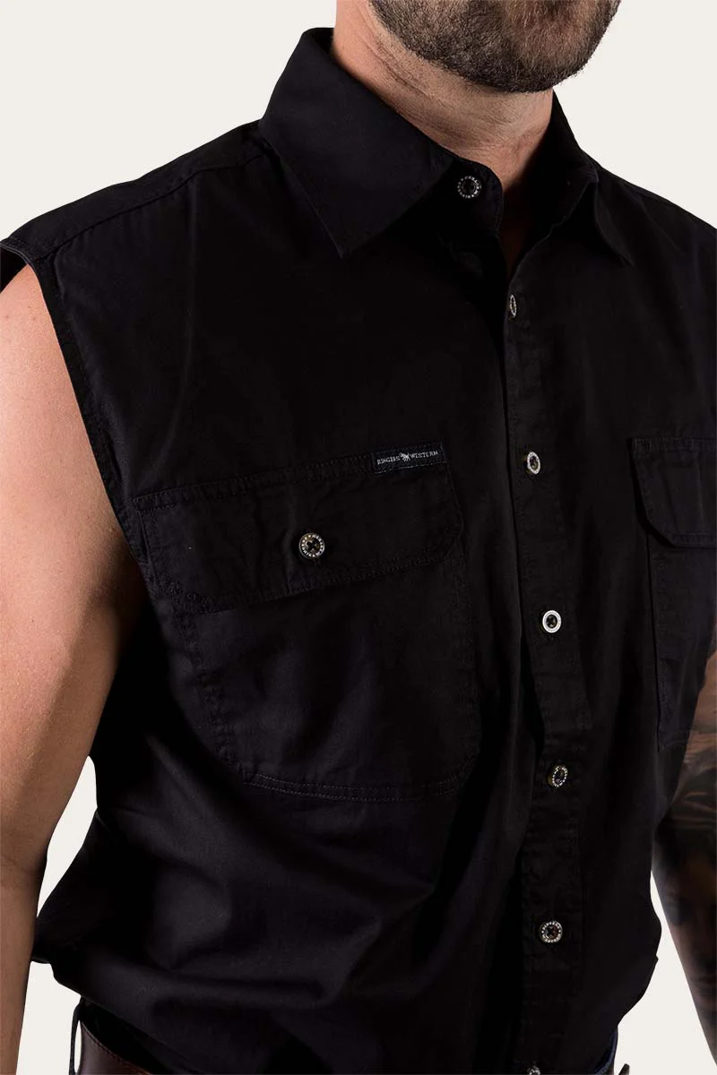 Rob Roy Mens Sleeveless Full Button Work Shirt - Black