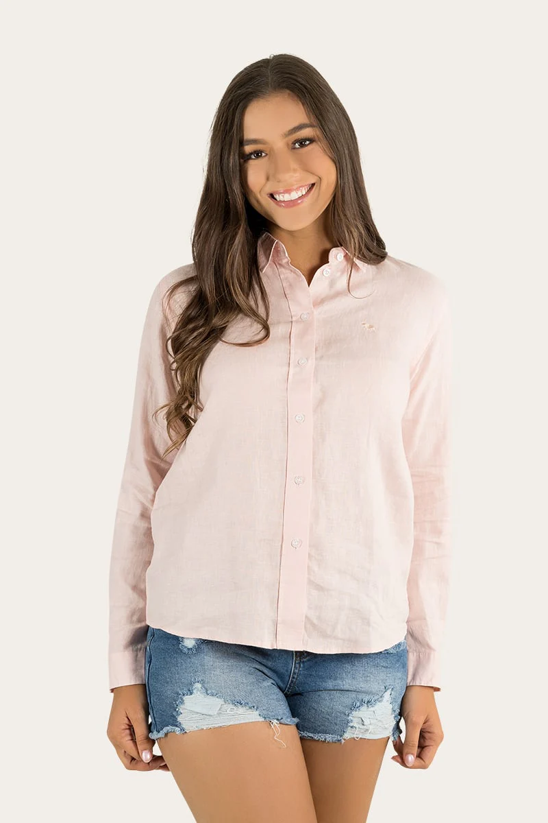 Hayley Womens Relaxed Linen Dress Shirt - Ice Pink