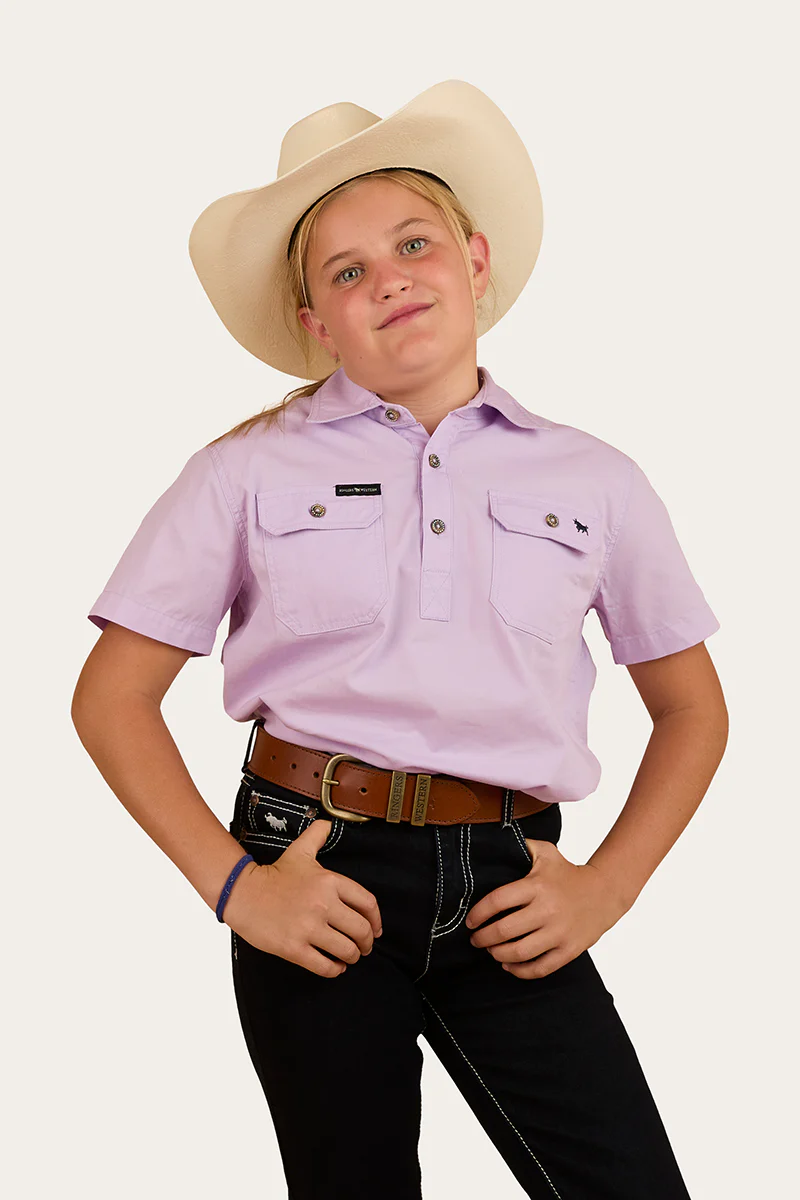 Ord River Kids Half Button Short Sleeve Work Shirt - Lavender