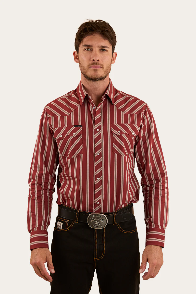 Mapleton Mens Western Shirt Stripe - Cedar