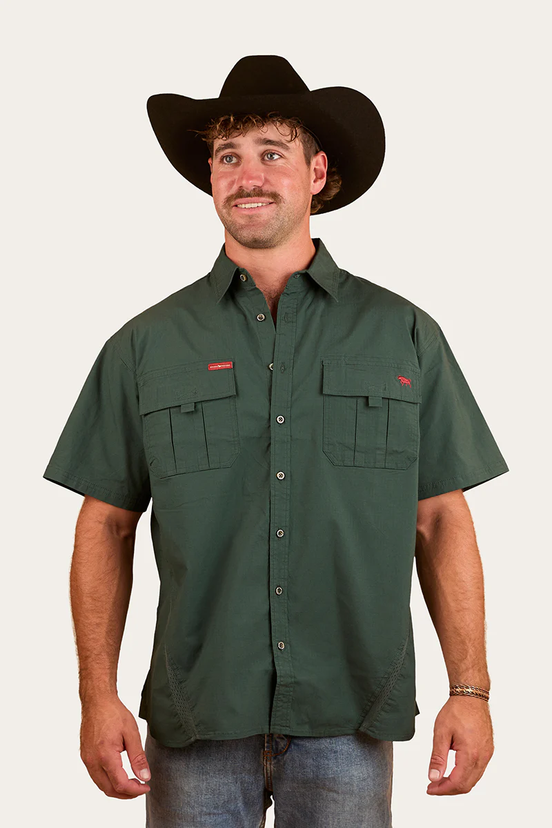 Bulgarra Mens Ripstop Full Button Work Shirt - Forest Green