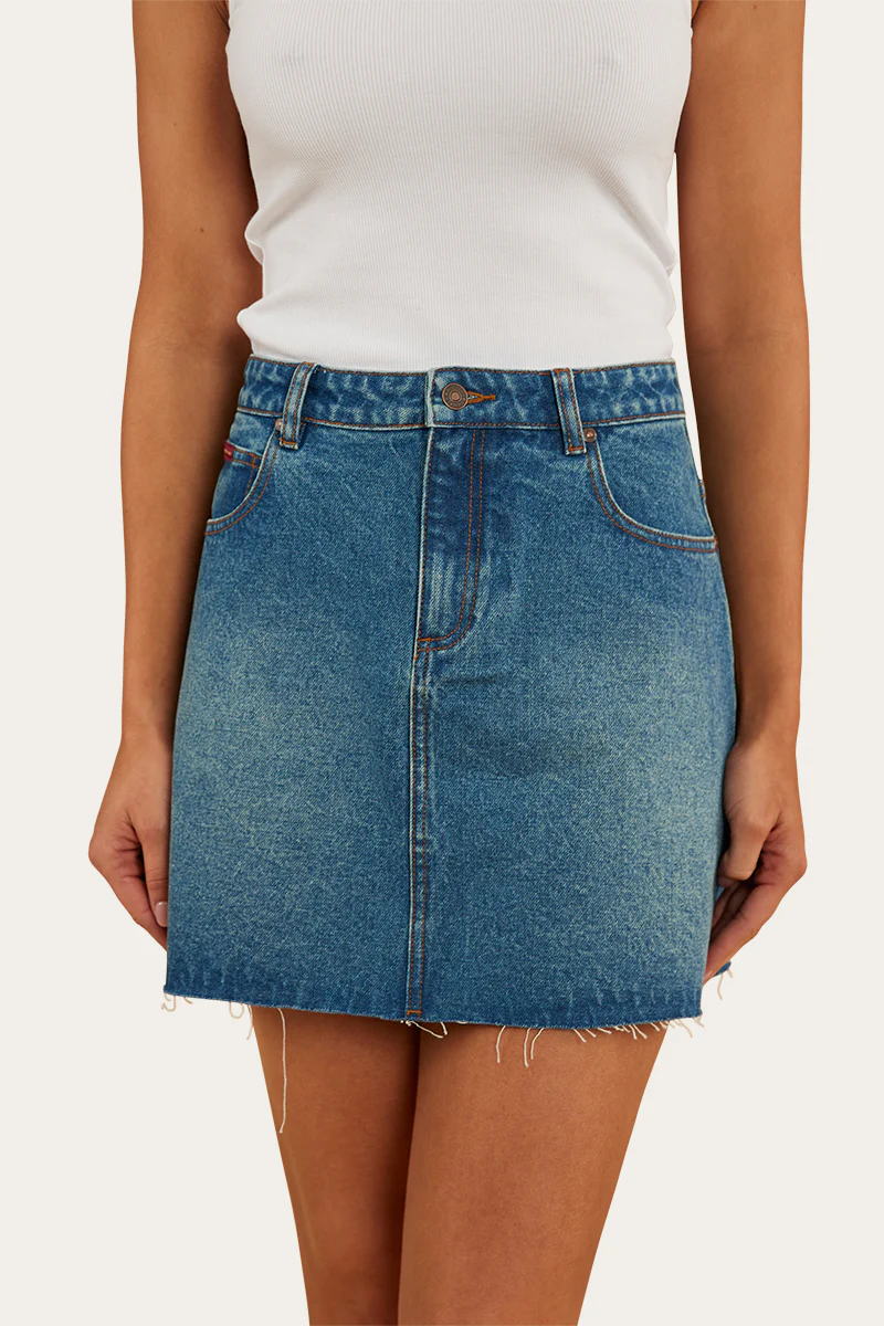 Venice Womens Denim Skirt - Mid Wash Blue
