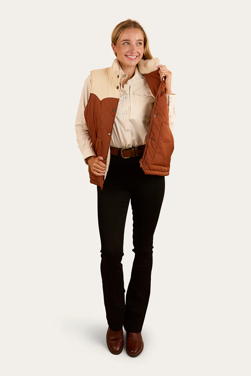 Selwyn Womens Puffer Vest - Tobacco / Off White