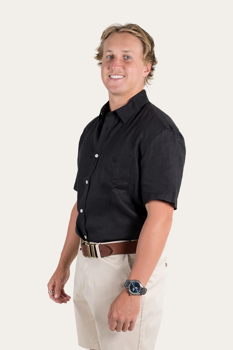 Dawson Mens Relaxed Linen Dress Shirt - Black