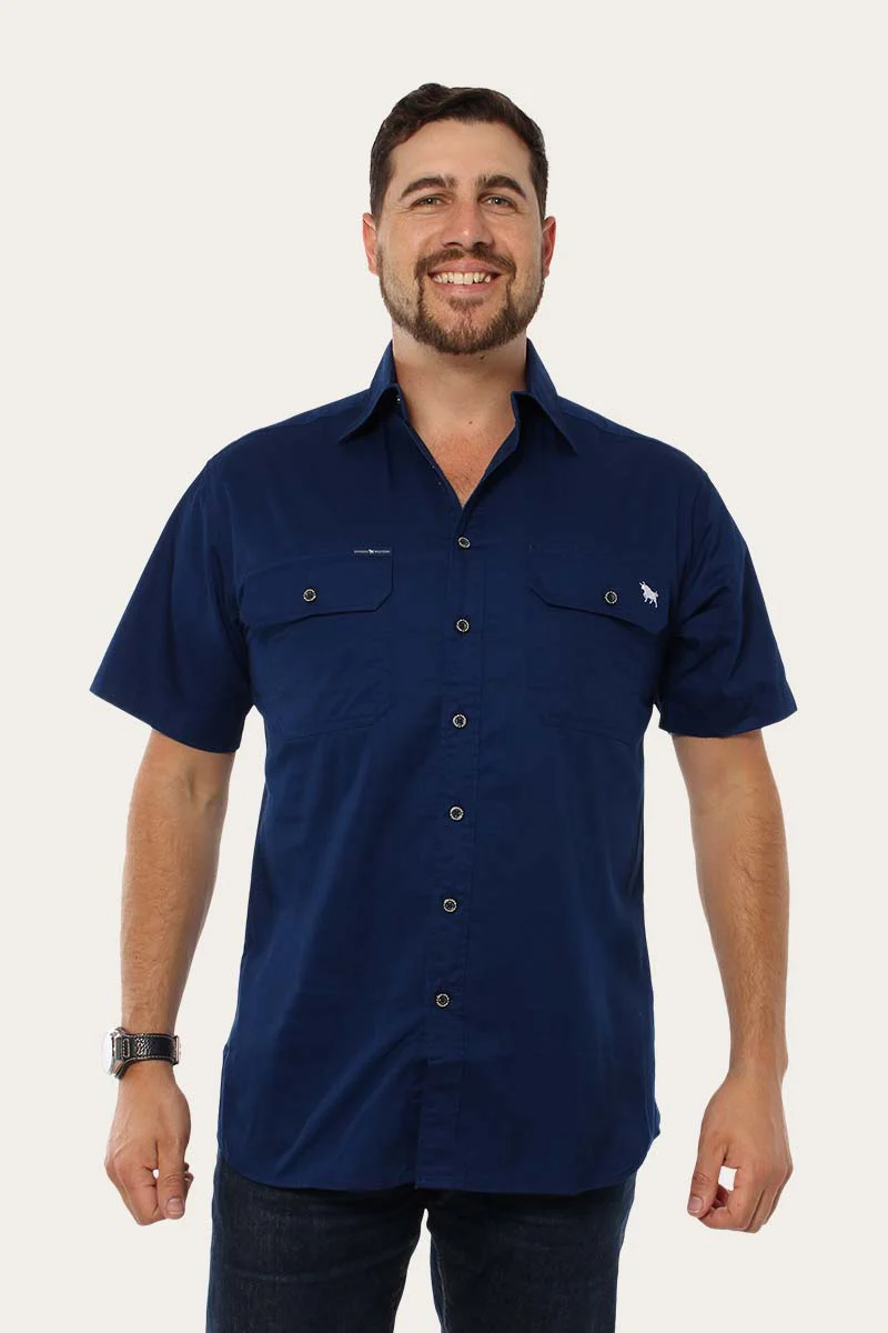 Lake Argyle Mens Short Sleeve Full Button Work Shirt - Navy