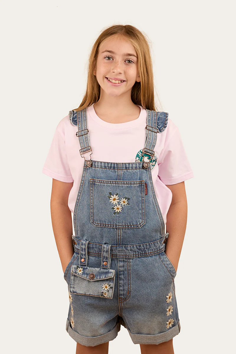 Bessie Kids Denim Short Overall - Light Wash Blue