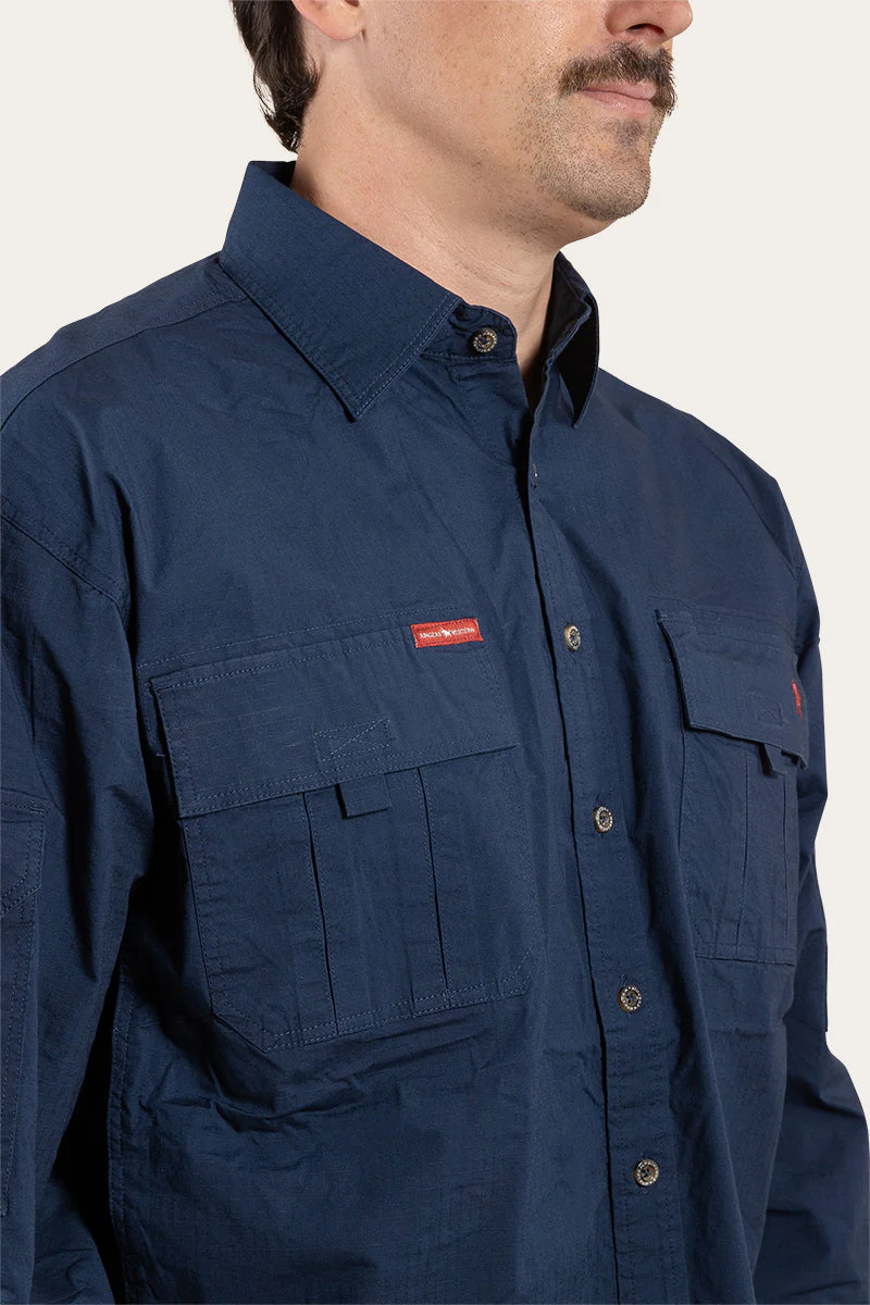 Pilbara Mens Ripstop Full Button Work Shirt - Dark Navy