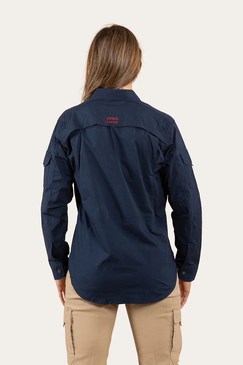 Rosebery Womens Ripstop Full Button Work Shirt - Dark Navy