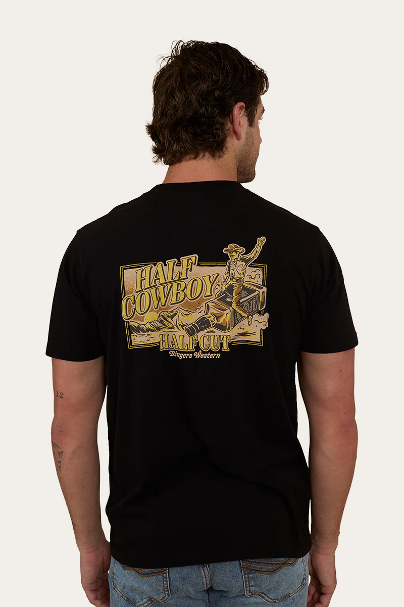 Half Cut Mens Loose Fit T-Shirt - Black
