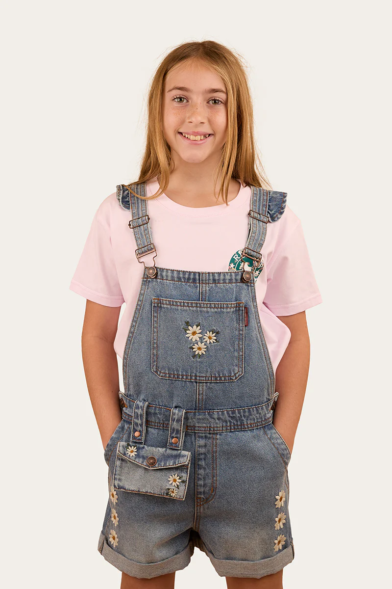 Bessie Kids Denim Short Overall - Light Wash Blue