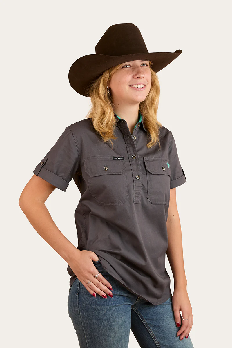 Jules Womens Half Button Work Shirt - Magnum / Mint