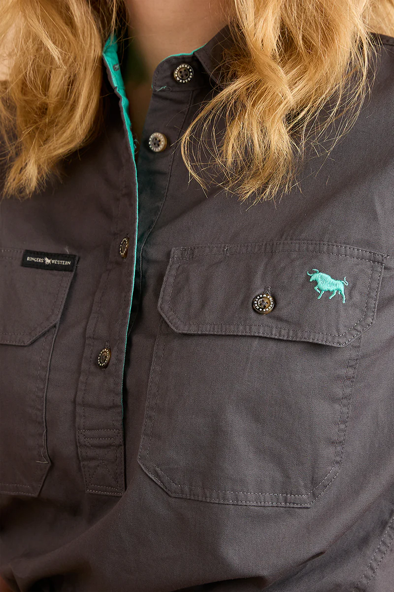 Jules Womens Half Button Work Shirt - Magnum / Mint