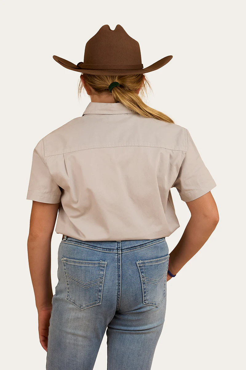 Ord River Kids Half Button Short Sleeve Work Shirt - Beige