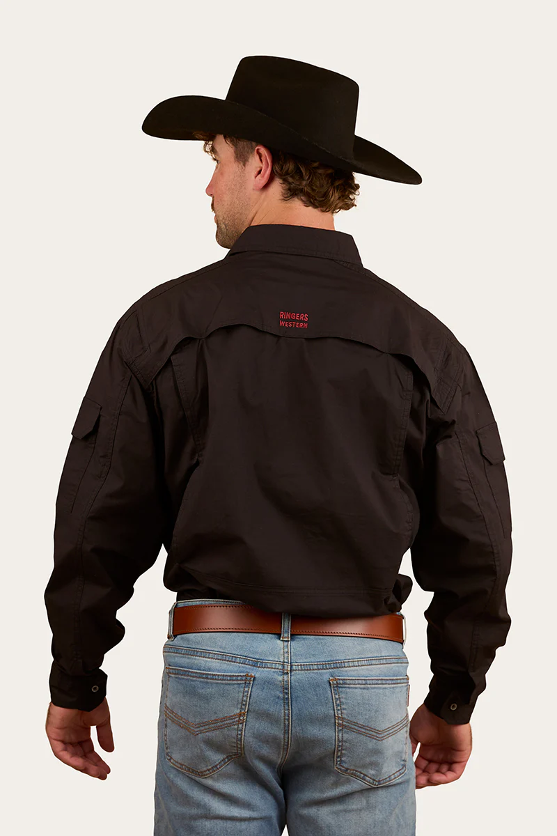 Pilbara Mens Ripstop Full Button Work Shirt - Black