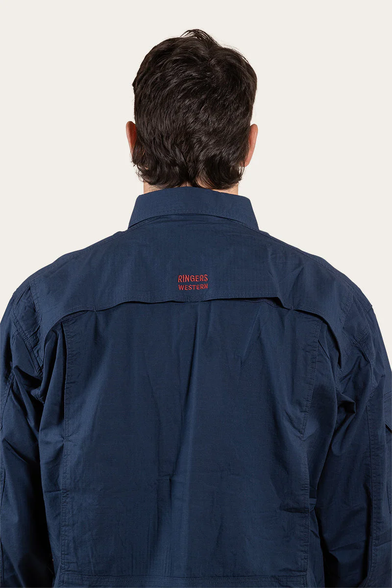 Pilbara Mens Ripstop Full Button Work Shirt - Dark Navy