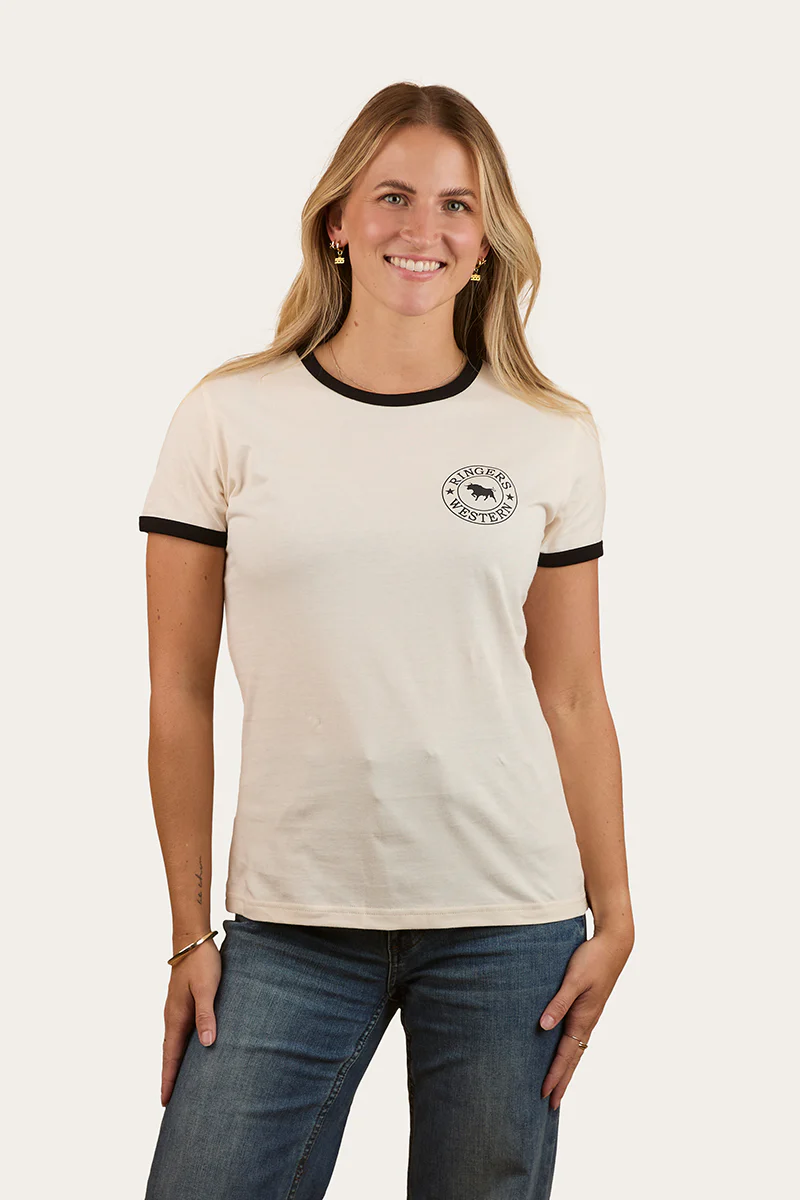 Signature Bull Womens Ringers T-Shirt - Off White / Black