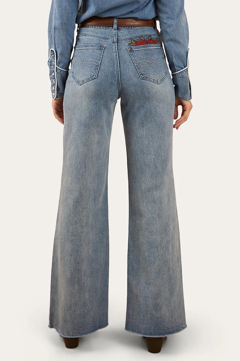 Visalia Rose Womens Wide Leg Jean - Light Wash Blue