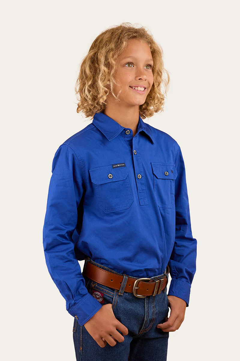 Ord River Kids Half Button Work Shirt - Royal Blue