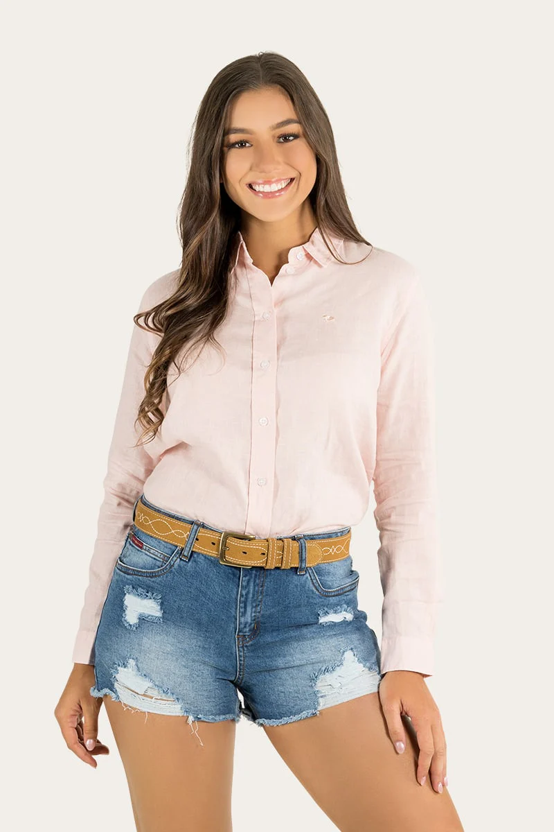 Hayley Womens Relaxed Linen Dress Shirt - Ice Pink