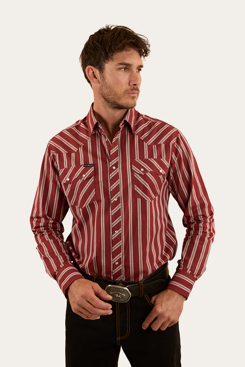Mapleton Mens Western Shirt Stripe - Cedar