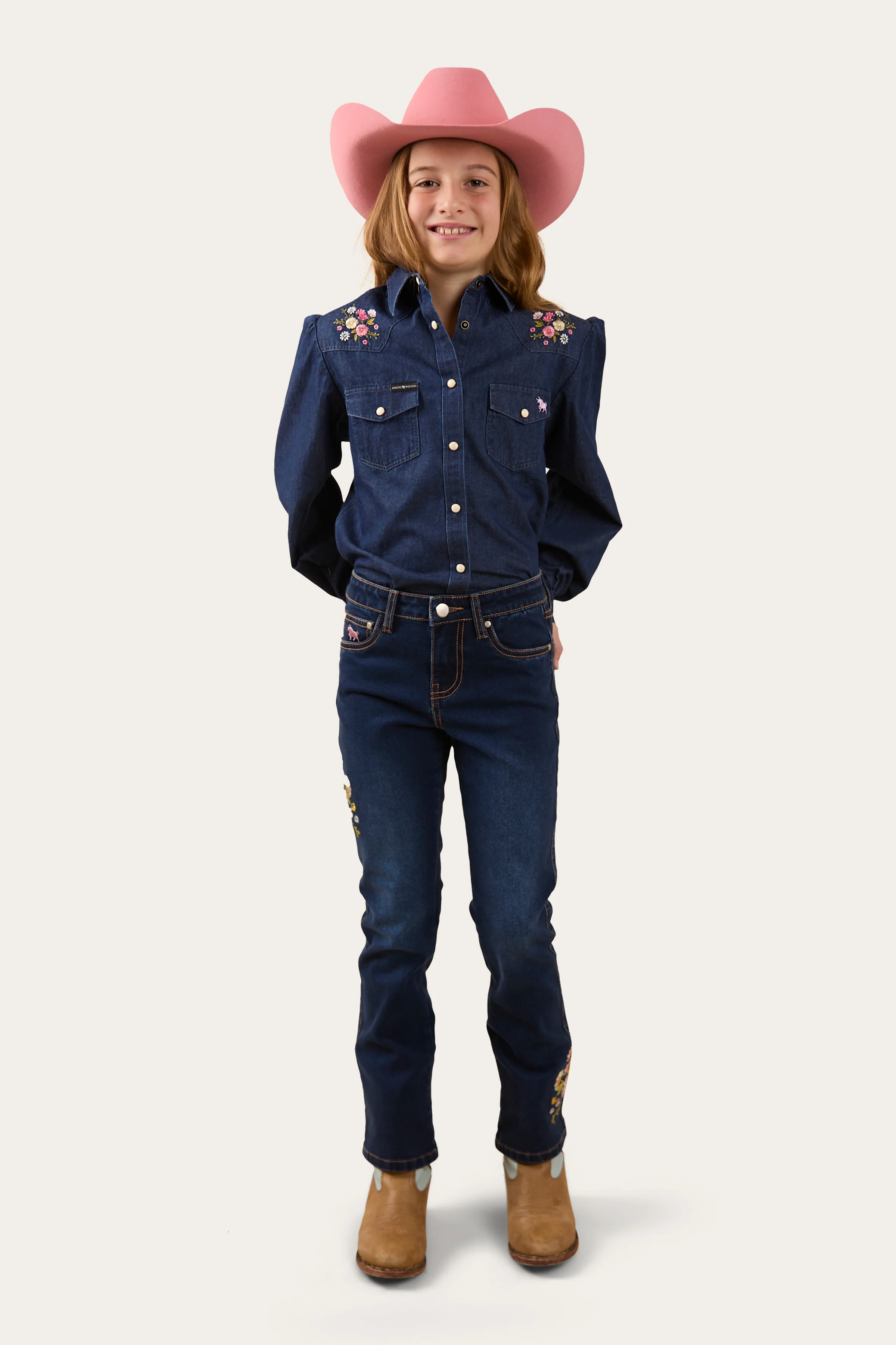 Dahlia Kids Denim Western Shirt - Classic Blue
