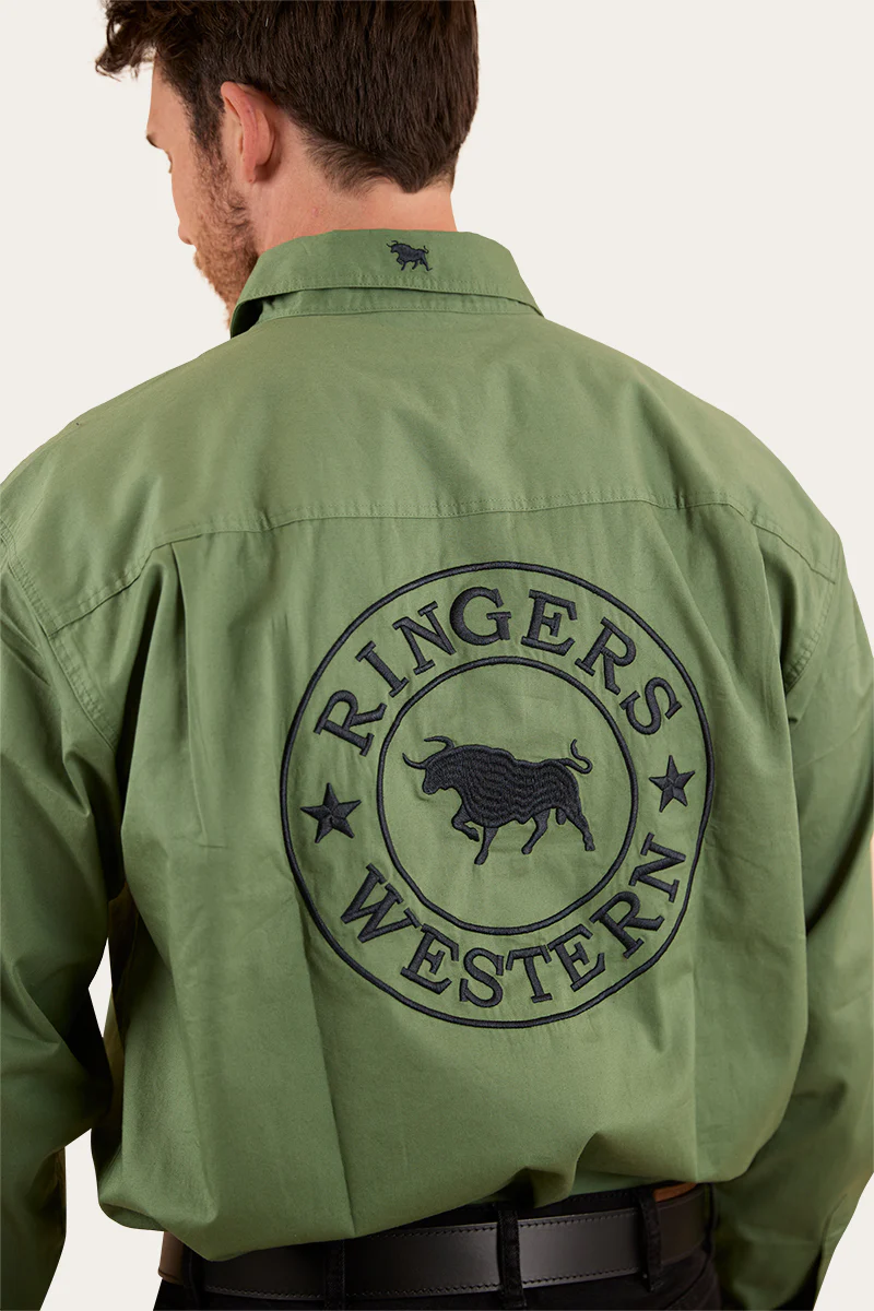 Hawkeye Mens Half Button Work Shirt - Cactus / Charcoal