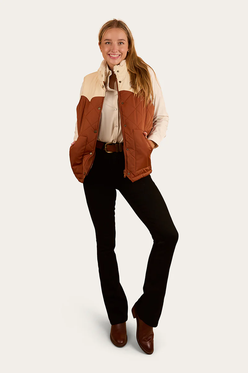 Selwyn Womens Puffer Vest - Tobacco / Off White