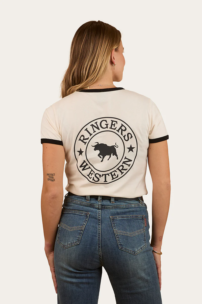 Signature Bull Womens Ringers T-Shirt - Off White / Black