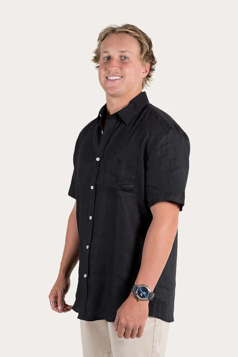 Dawson Mens Relaxed Linen Dress Shirt - Black