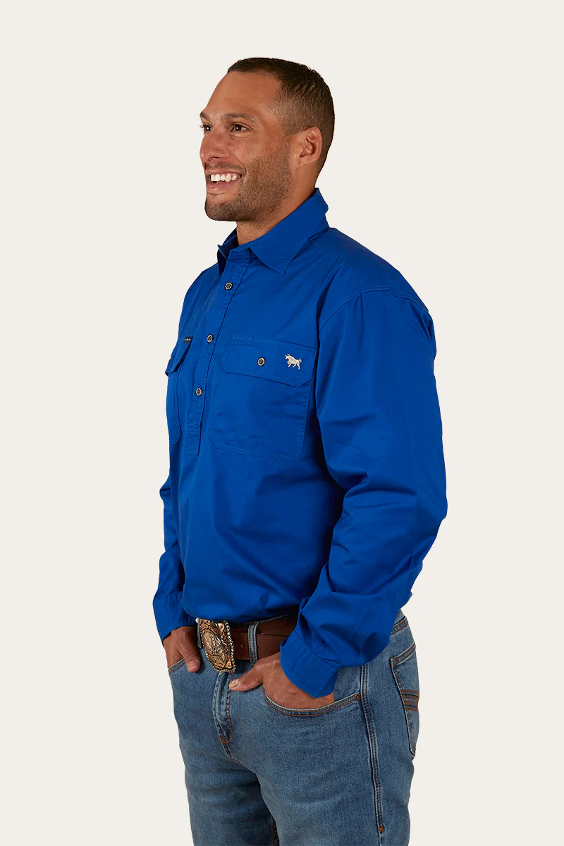 King River Half Button Work Shirt - Royal Blue