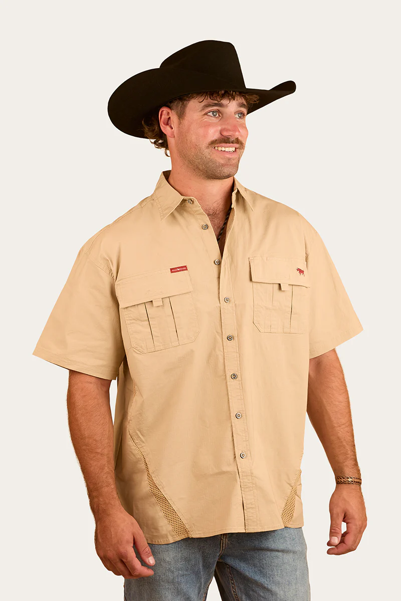 Bulgarra Mens Ripstop Full Button Work Shirt - Camel