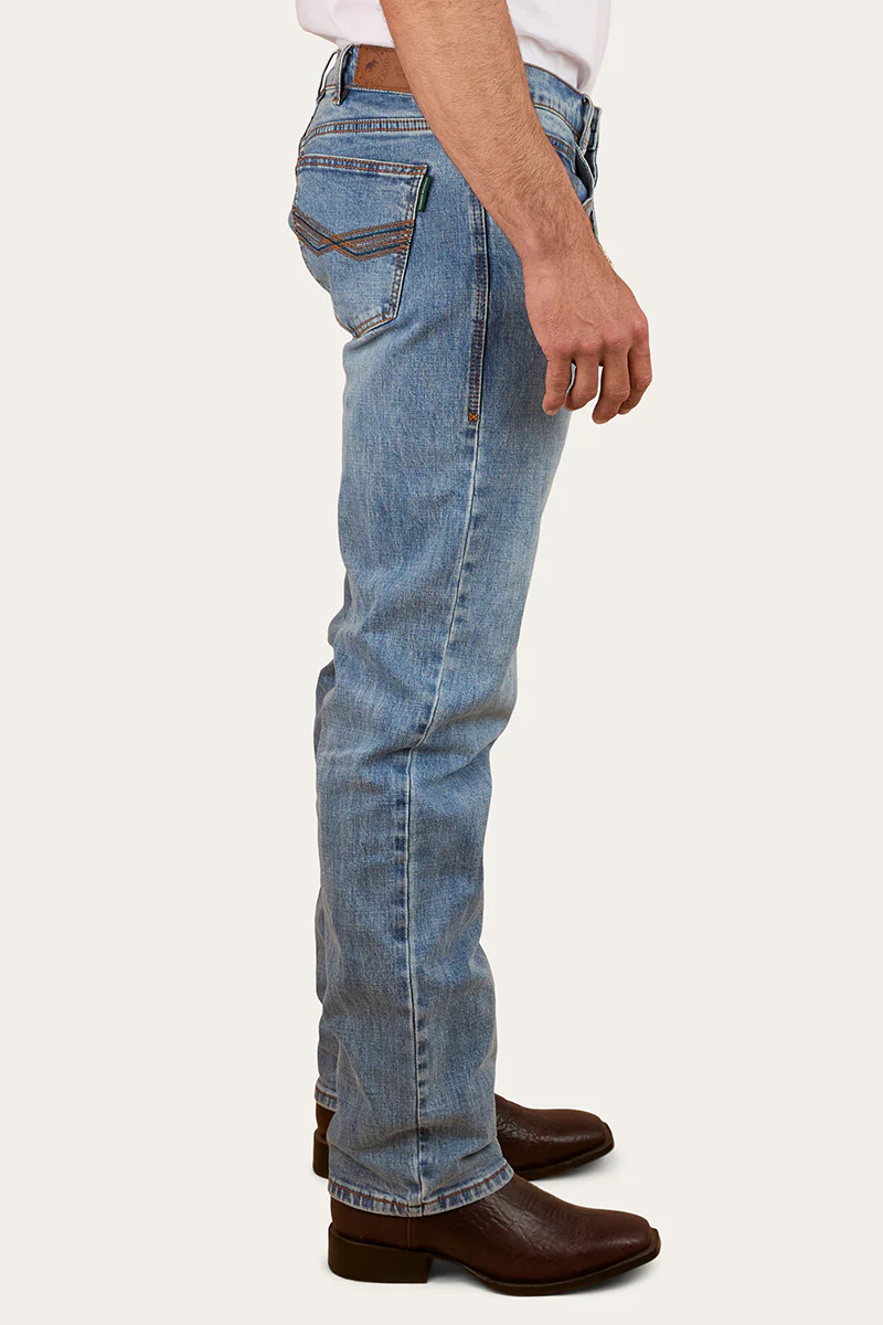 Muster Mens Slim Straight Fit Jeans - Light Wash Blue