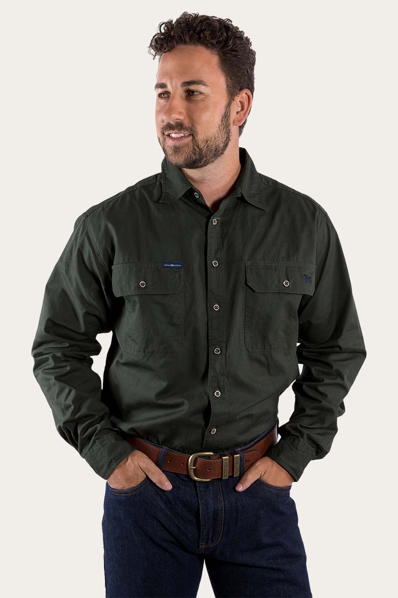 King River Mens Full Button Work Shirt - Cargo Khaki
