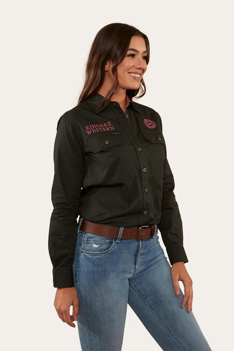 Signature Jillaroo Womens Full Button Work Shirt - Charcoal/Dusty Rose