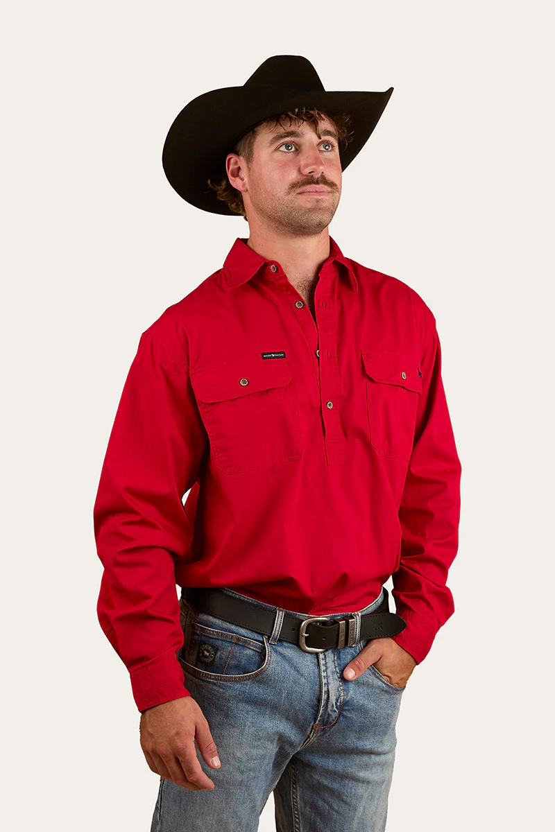 King River Half Button Work Shirt - Red