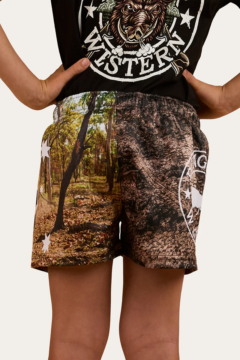 Out Bush Kids Footy Shorts - Black / Multi