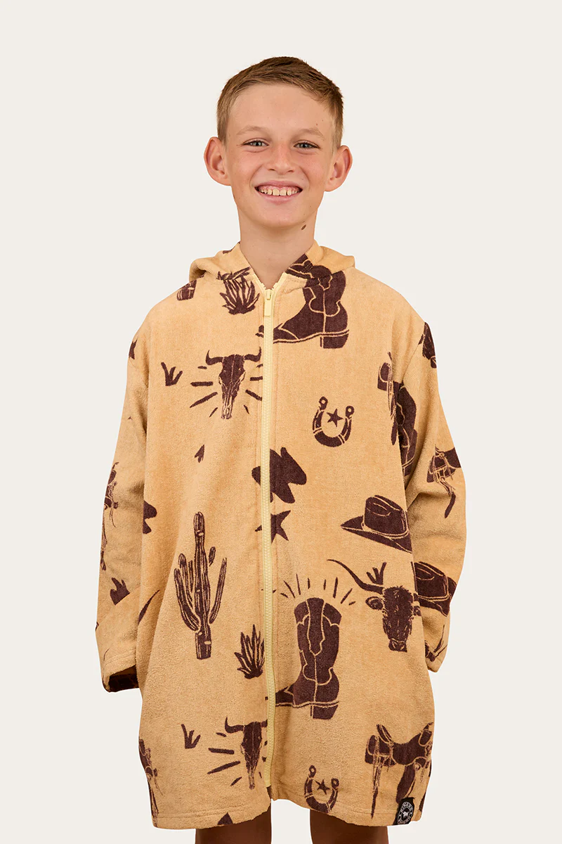 Boot Scootin Kids Zip Through Towel - Dark Sand