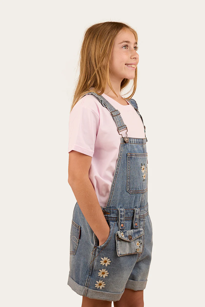 Bessie Kids Denim Short Overall - Light Wash Blue