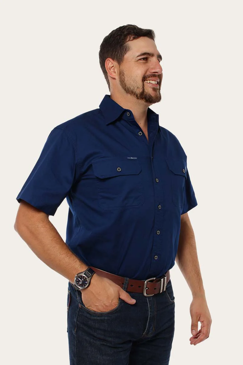 Lake Argyle Mens Short Sleeve Full Button Work Shirt - Navy