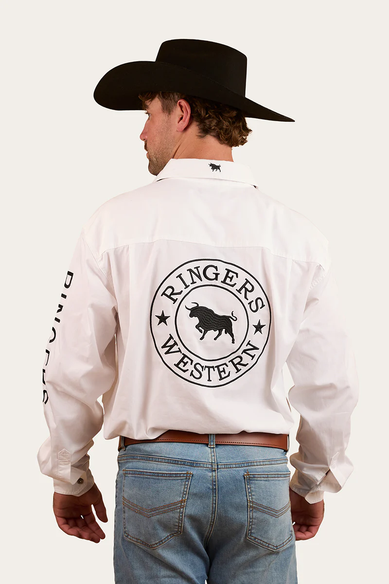 Hawkeye Mens Full Button Work Shirt - White/Black