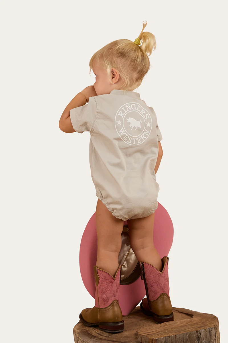 Ringers Babies Short Sleeve Work Shirt Romper - Beige