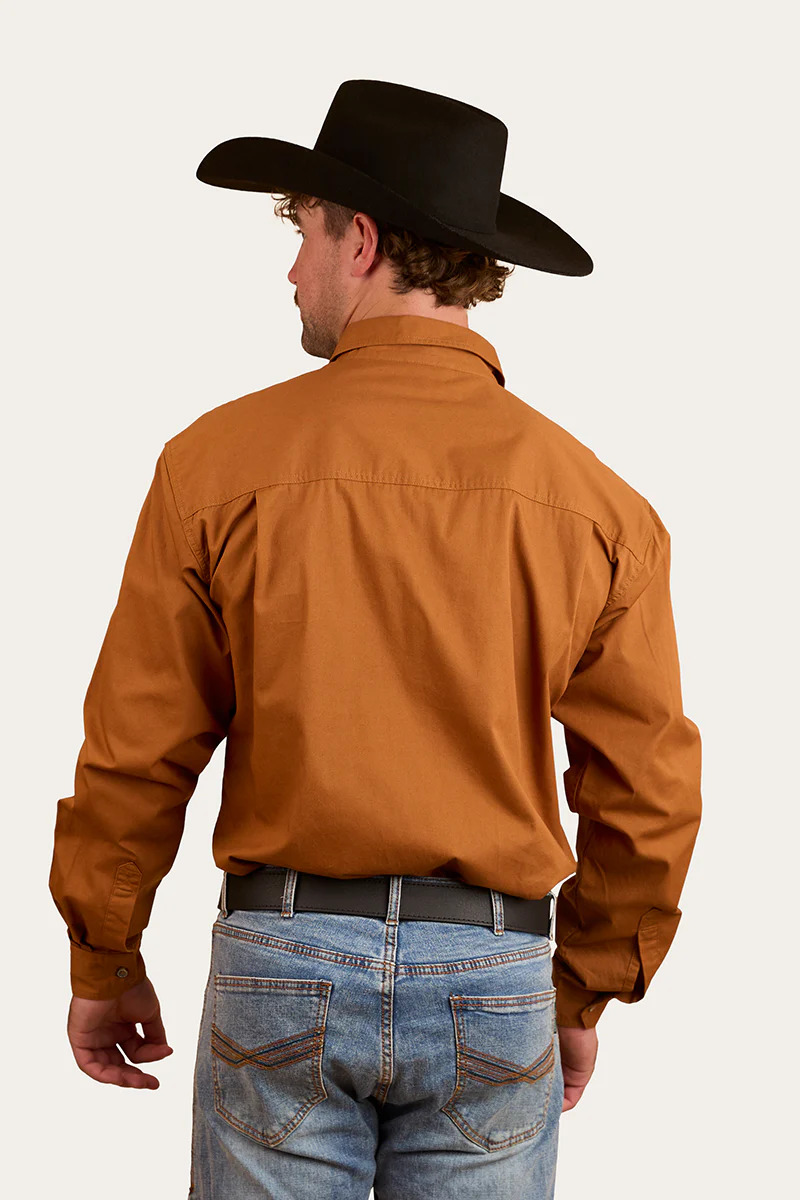 King River Mens Half Button Work Shirt - Tobacco