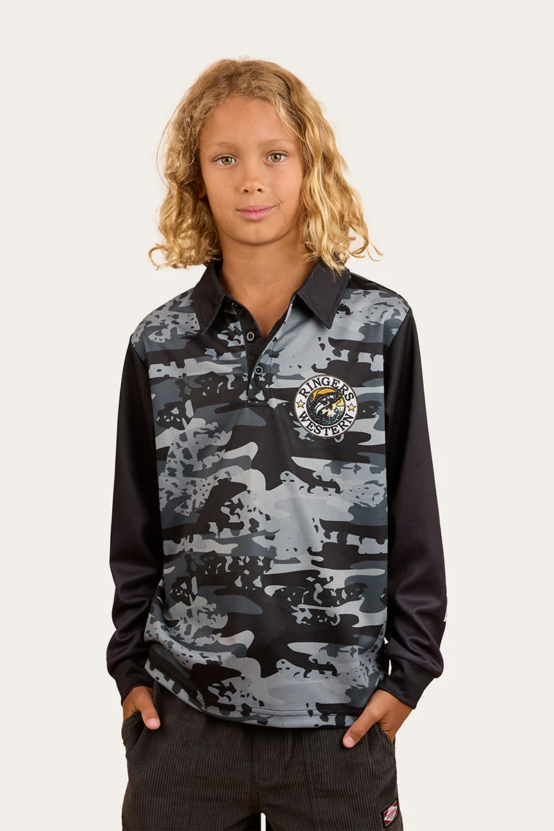 Big Catch Kids Fishing Jersey - Black Camo
